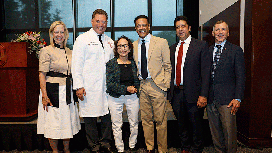 From left to right: Carol R. Bradford, MD, MS, FACS; Dukagjin Blakaj, MD, PhD; Malati Potdar, MD; Nikhilesh Korgaonkar, MD, MBA, FACS; Arnab Chakravarti, MD, FASTRO, FACRO, FRSM; David E. Cohn, MD, MBA