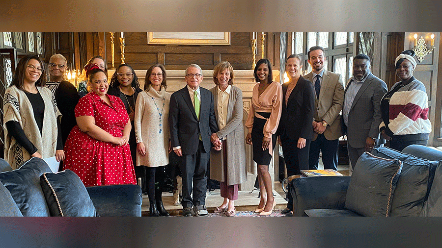 Families Flourish staff, board, graduates and participants met with Gov. Mike DeWine and first lady Fran DeWine in March 2023. The gathering led to Families Flourish becoming part of DeWine’s state budget proposal that year.