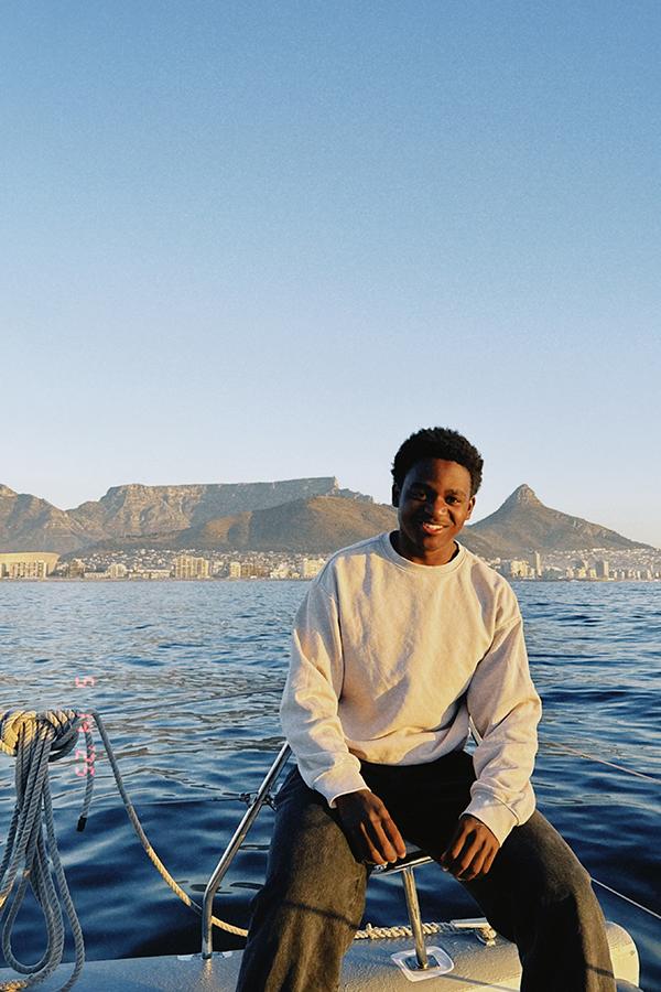 Myles on a boat off the coast of Cape Town, South Africa.